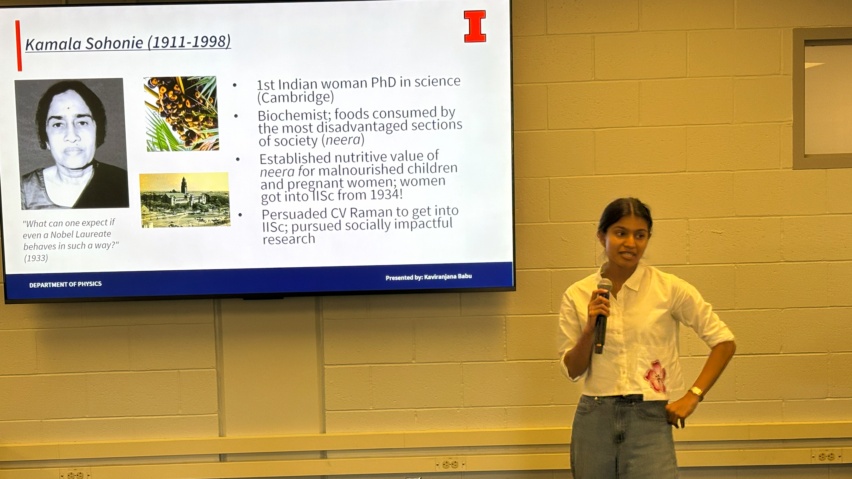 Kaviranjana Babu presenting Kamala Sohonie