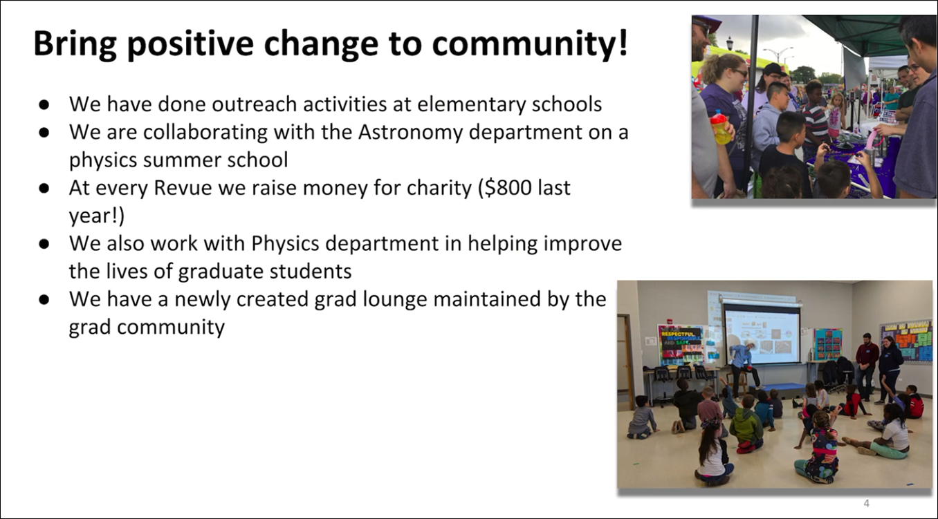 Click to play video: Current members of the PGSA discuss life as an Illinois Physics graduate student