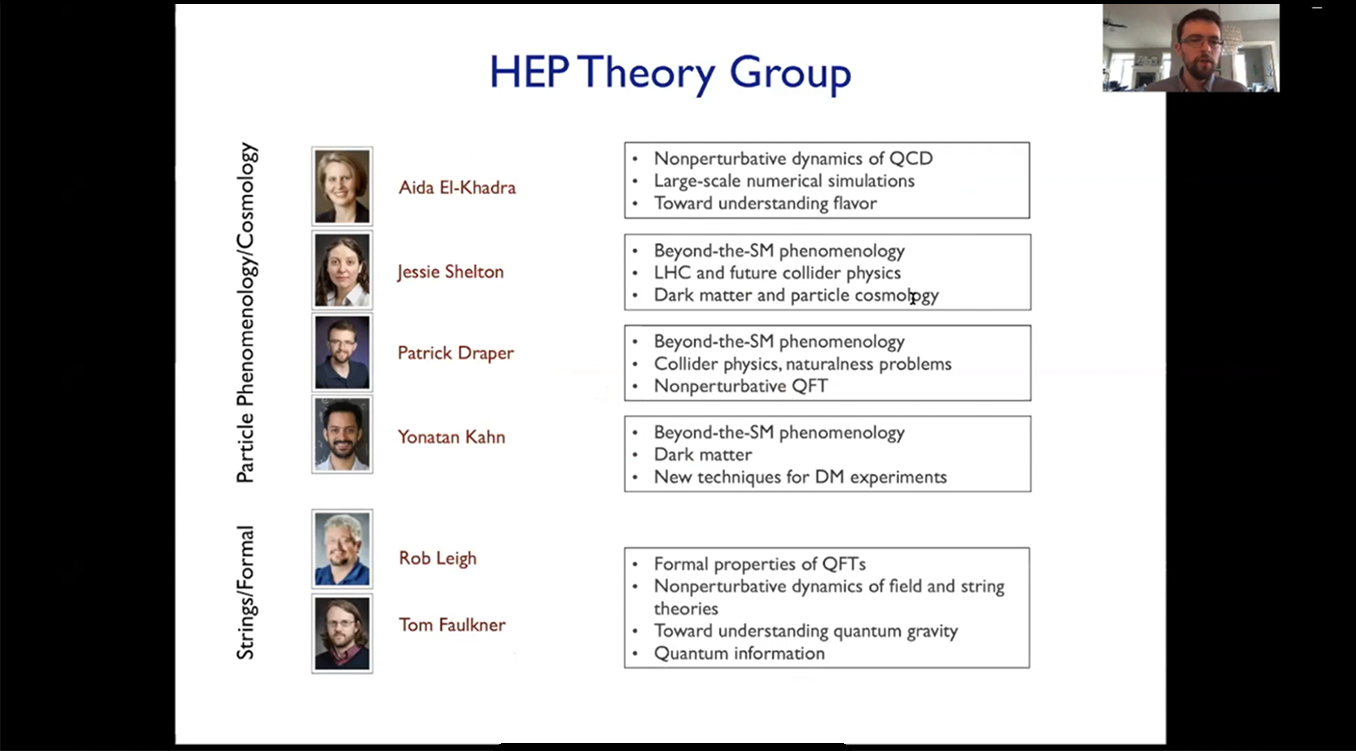 Click to play video: Professor Patrick Draper discusses research opportunities within the Theoretical High Energy Physics research group