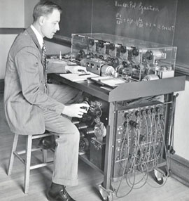 Nordsieck demonstrating the solution of the Van der Pol equation on his 'differential analyzer'