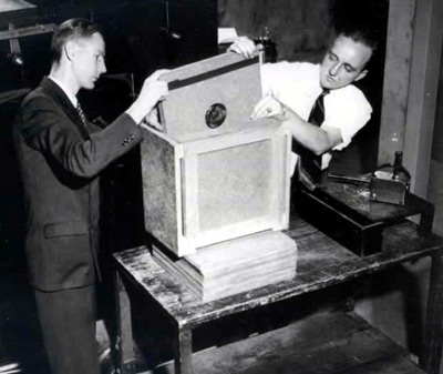 Donald Kerst and his student, H. William Koch, measuring depth-dose distributions of X-rays produced by a 20-MeV betatron