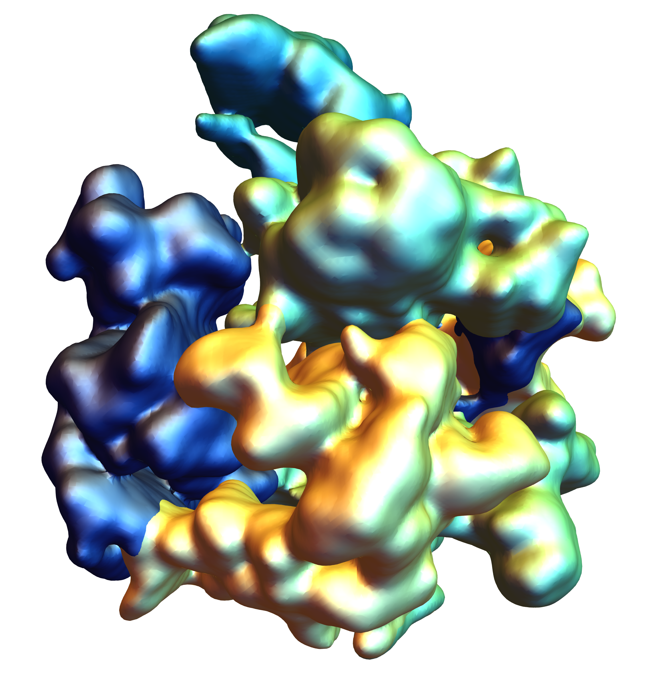 This figure illustrates puddles of localized quasi-condensates found using a quantum Monte Carlo simulation of trapped atoms in a disordered lattice.  The individual puddles, consisting of 10-20 particles each, are incoherent relative to each other.  The Bose glass is composed of these puddle-like structures.Image courtesy of Ushnish Ray, University of Illinois at Urbana-Champaign