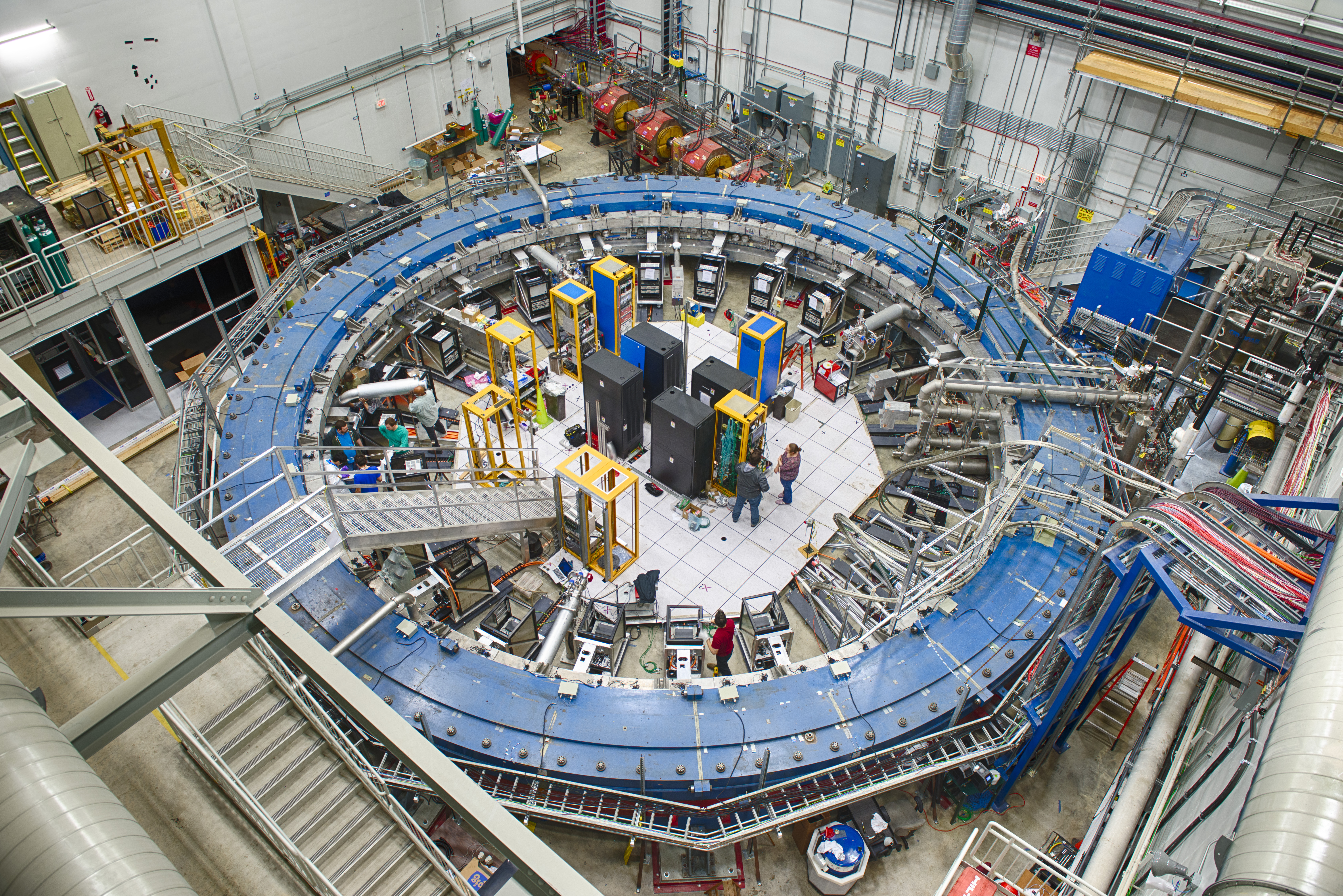 The installed Muon g-2 ring with instrumentation, at Fermi National Laboratory outside Batavia, IL, in the greater Chicago area. Image courtesy of Fermilab.