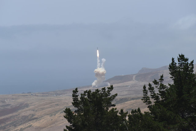 A long-range view of the U.S. military's Ground-Based Interceptor launch from Vandenberg Air Force Base in California during a successful test. Image courtesy of U.S. Missile Defense Agency
