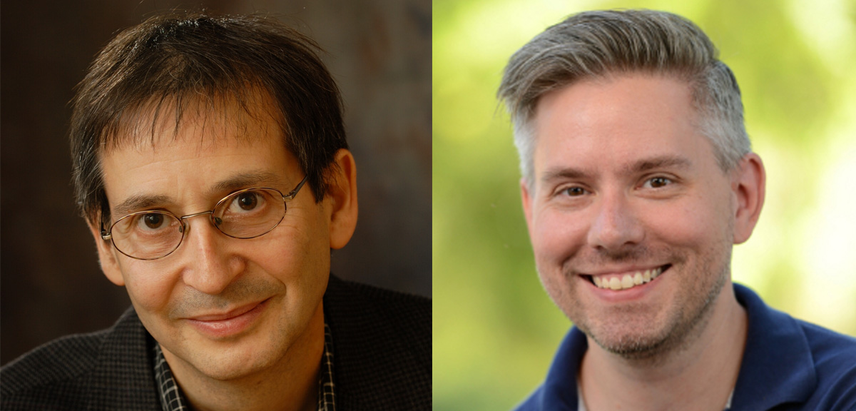 Swanlund Endowed Chair of Physics Nigel Goldenfeld (left) and Professor Thomas Kuhlman of the Department of Physics & Astronomy at University of California, Riverside (right)