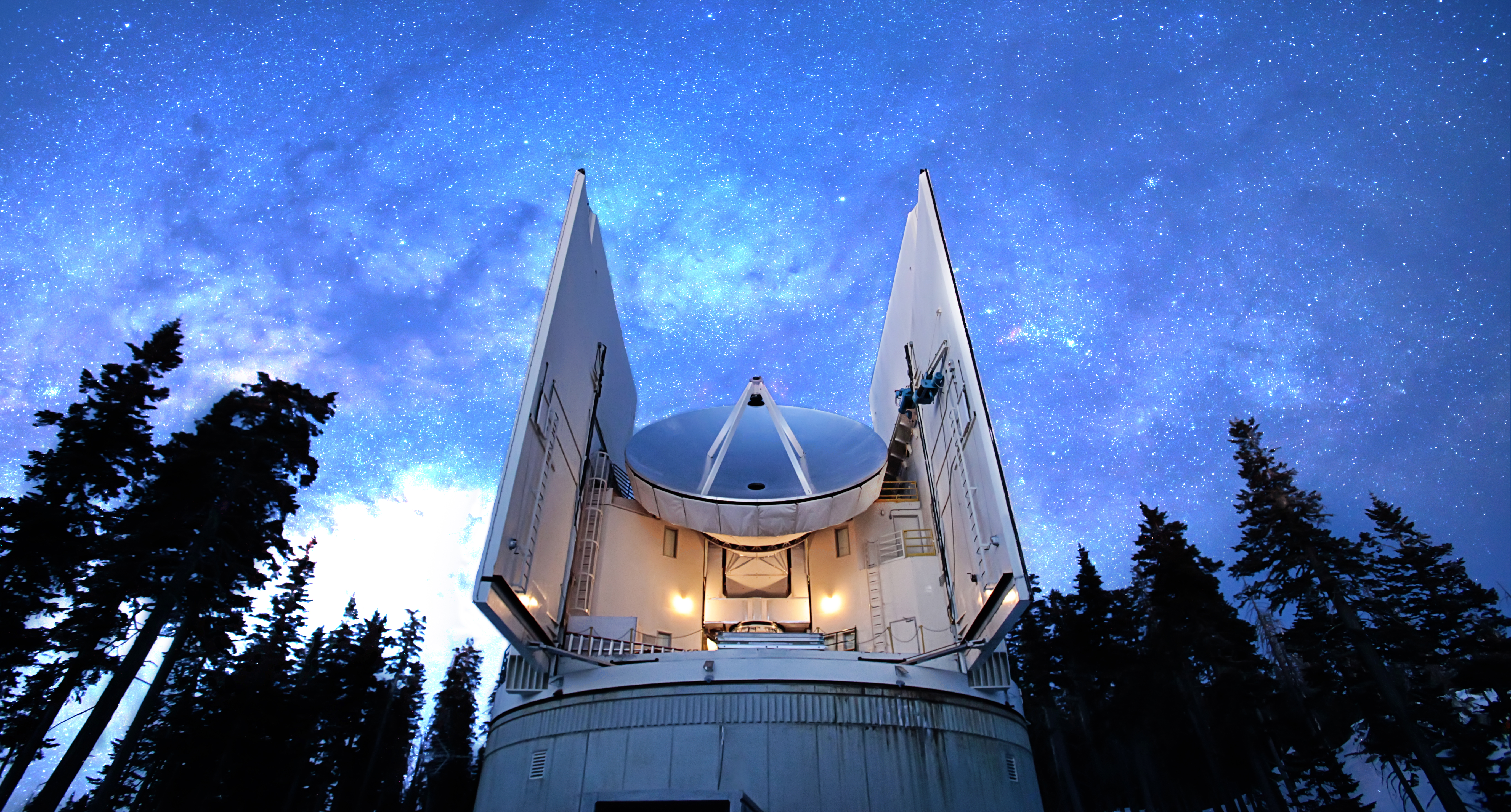 The Submillimeter Telescope (SMT) located on Mt. Graham in south eastern Arizona is one of eight observatories comprising the virtual Earth-sized Event Horizon Telescope. Credit: Used with permission from University of Arizona, David Harvey, photographer.