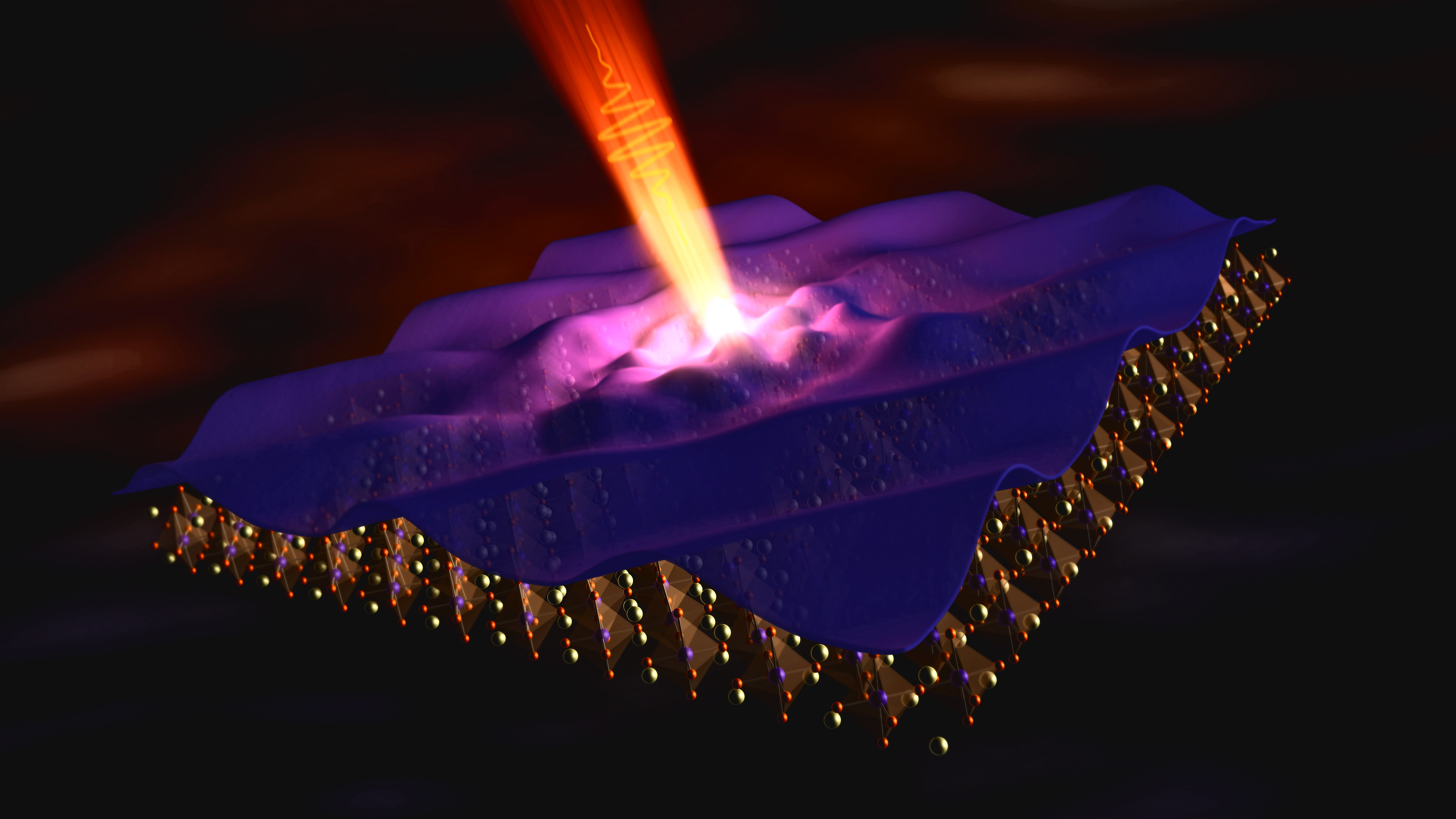 Doped charges in the CuO2 planes of cuprate superconductors form regular one-dimensional 'stripes' at low temperatures. Excitation with ultrafast near-infrared pulses allows direct observation of diffusive charge dynamics, which may be involved in the establishing in-plane superconductivity. Greg Stewart/SLAC National Accelerator Laboratory