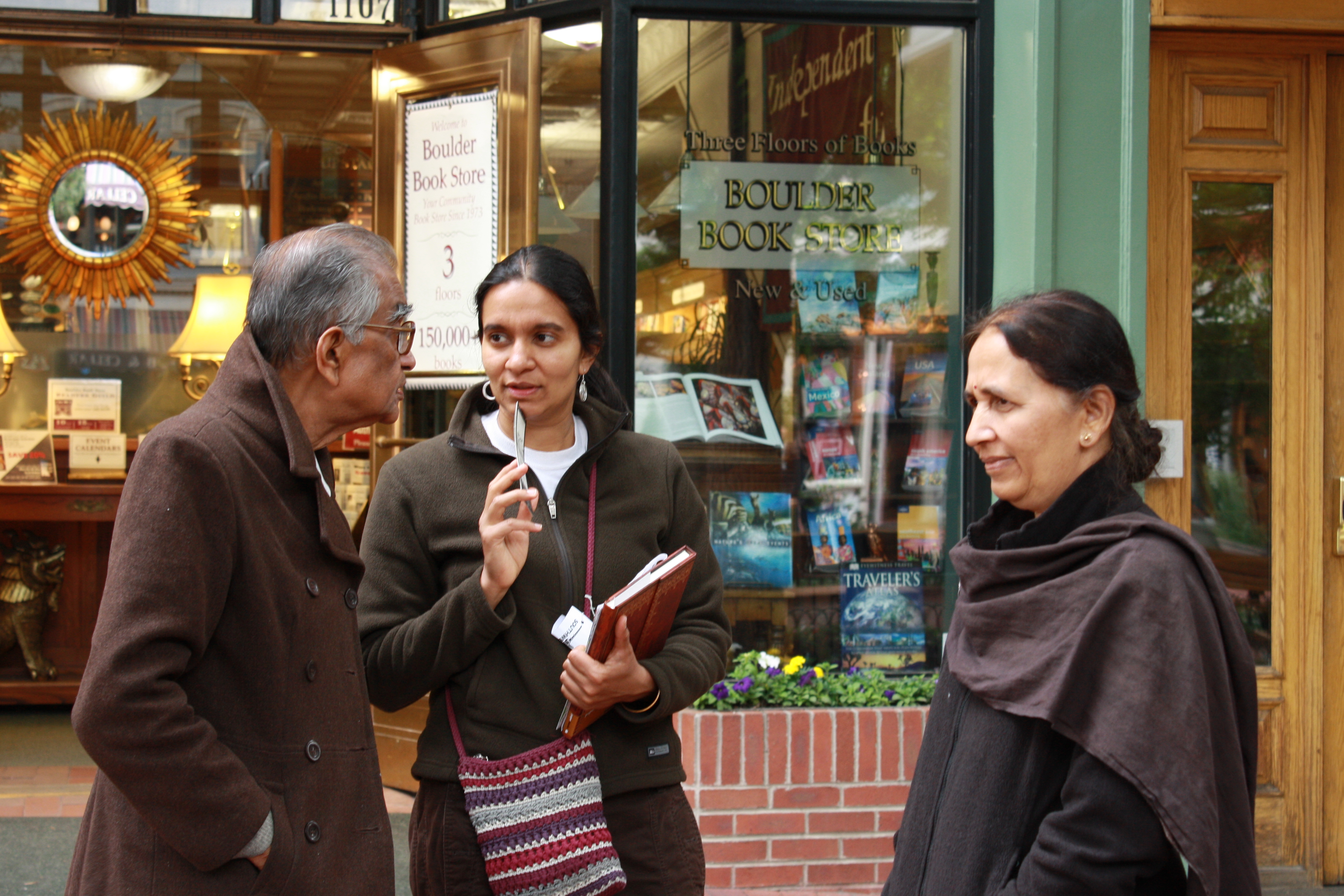 C.V. Vishveshwara, Smitha Vishveshwara and Saraswathi Vishveshwara visit Boulder, CO during their stay with the Aspen Center for Physics in 2009. Photo taken by Namitha Vishveshwara.