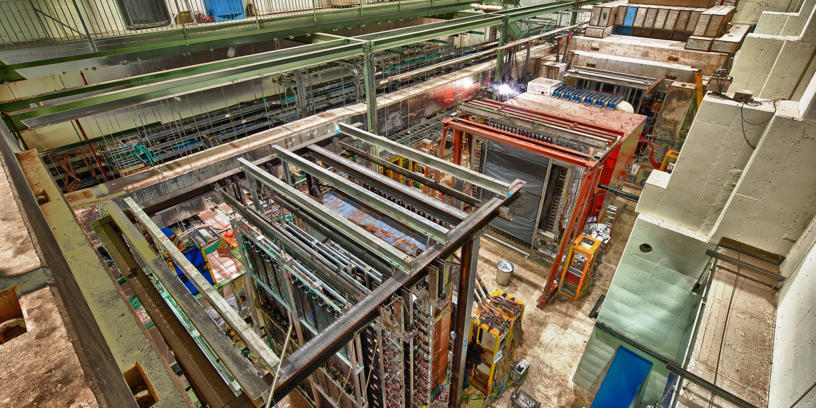 Image of the apparatus used in the experiment. The proton beams pass through each of the shown layers. Image by Fermi National Accelerator Laboratory