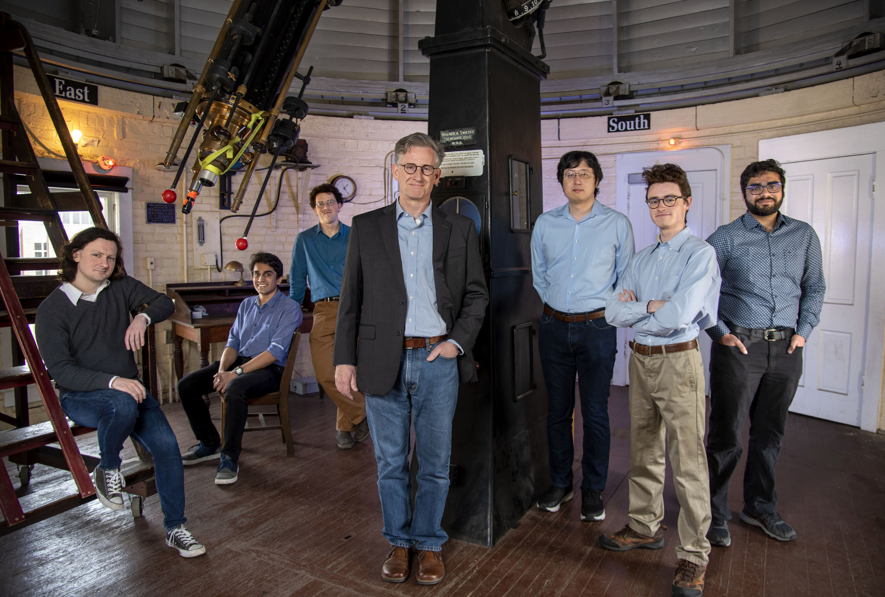 Illinois researchers, from left, Ben Prather, Vedant Ketan Dhruv, Michi Baubock, professor Charles Gammie, David Lee, Nicholas Conroy and Abhishek Vidyadhar Joshi. Photo by Heather Coit, Grainger Engineering