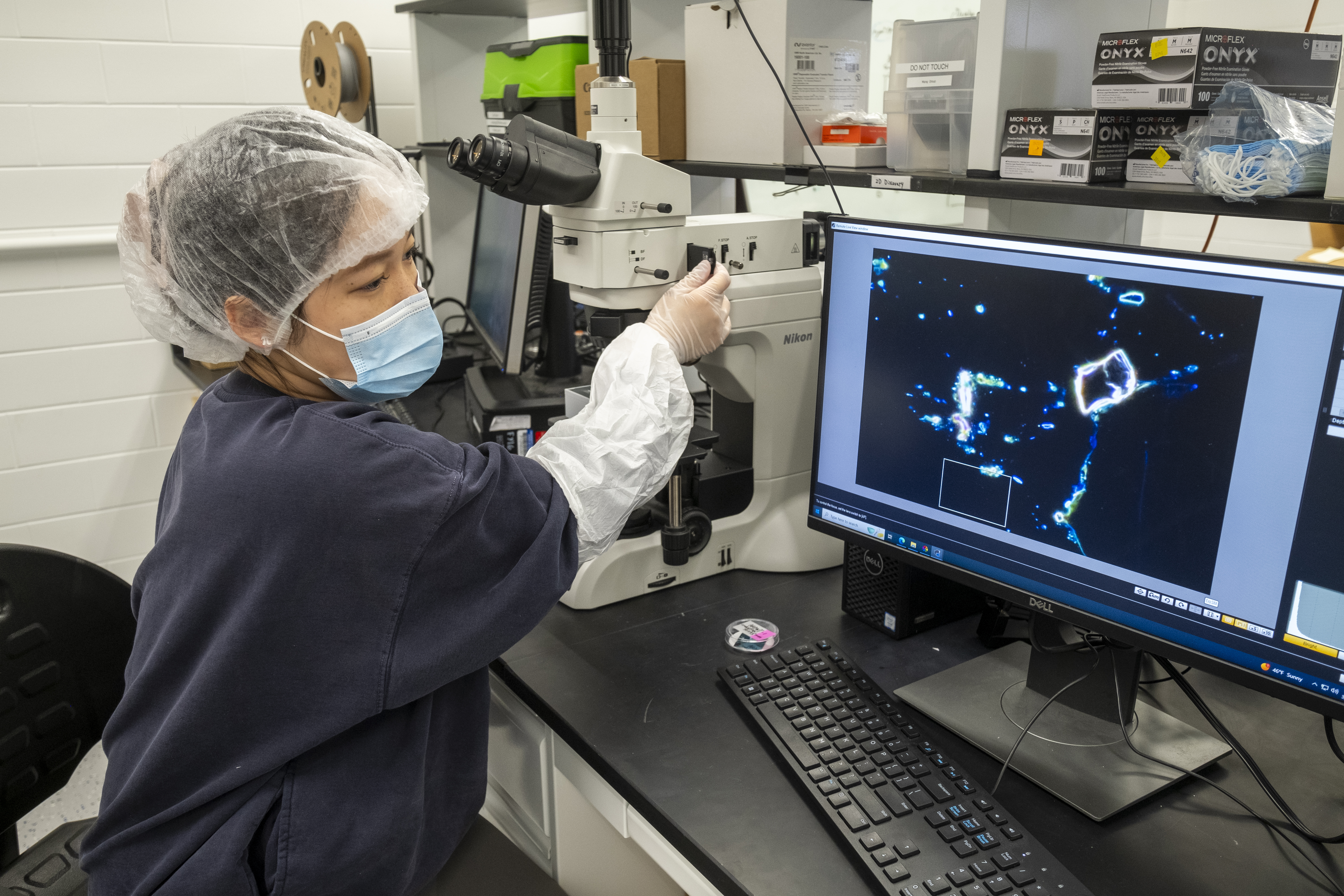 Illinois Physics undergraduate researcher Yimiao &amp;amp;amp;amp;amp;amp;amp;amp;quot;Lilly&amp;amp;amp;amp;amp;amp;amp;amp;quot; Guo works in the Wang lab at the Materials Research Laboratory. Photos by Bill Wiegand for Illinois Physics