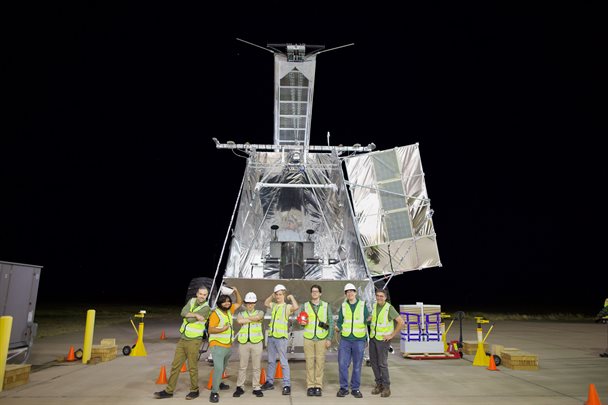 Members of the The Terahertz Intensity Mapper (TIM) research team pose for a photo prior to a test launch at Fort Sumner in New Mexico. Photo courtesy of Joaquin Vieira.